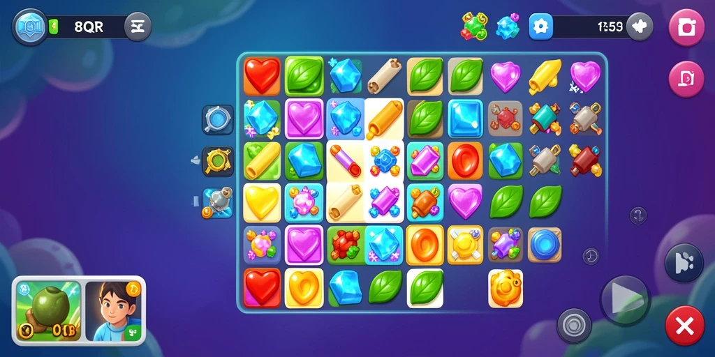 Screenshot gameplay 8QR menampilkan aksi mencocokkan yang seru.