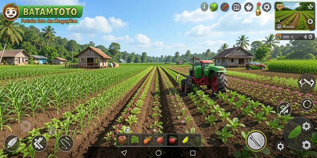 Screenshot menunjukkan gameplay bertani yang menarik dan interaktif di BATAMTOTO.