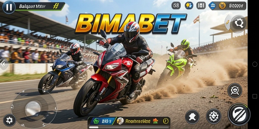 Tampilan gameplay menarik dari BIMABET yang menunjukkan aksi balapan motor.