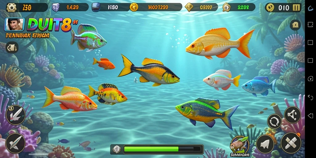 Tampilan gameplay seru dari DUIT8 dengan aksi menembak ikan.