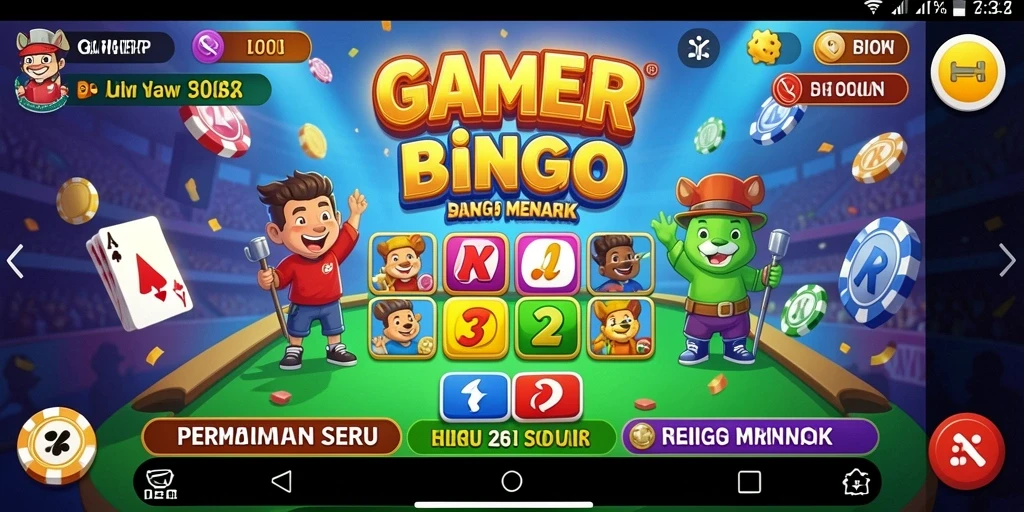 Tampilan gameplay seru di GAMERP dengan kartu Bingo dan interaksi pemain.