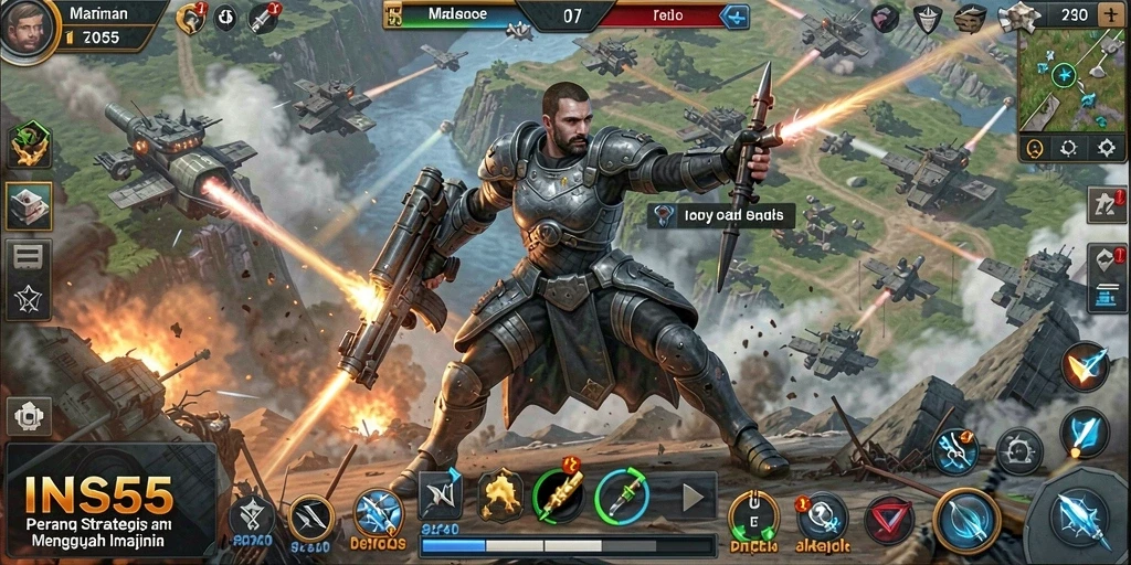 Gameplay INS55 yang penuh strategi dan pertempuran seru.