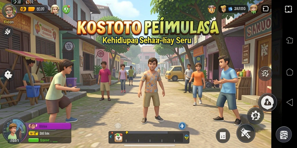 Screenshot KOSTOTO menampilkan karakter dalam dunia simulasi yang hidup.