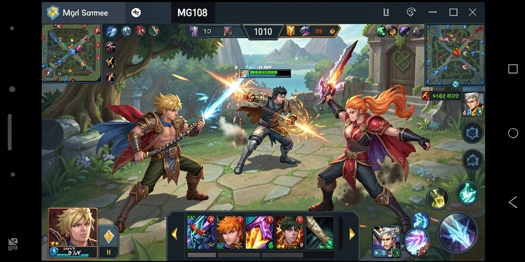Gameplay MG108 yang intens dan seru dalam aksi MOBA.