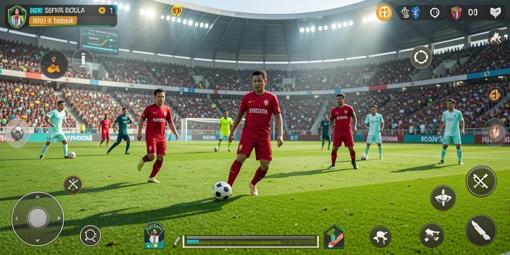 Gameplay NOX123 yang memukau dengan aksi sepak bola nyata.