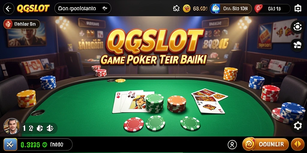 Screenshot gameplay QQSLOT menunjukkan suasana seru bermain poker.