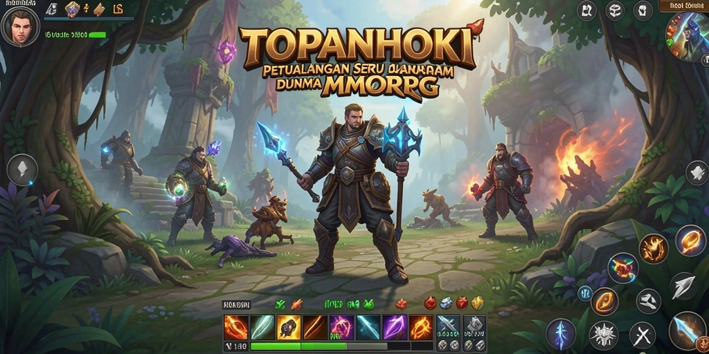 Screenshot gameplay TOPANHOKI menampilkan pertarungan epik dalam dunia fantastis.